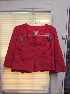 White House Black Market Red Eyelet Jacket and Shorts Set